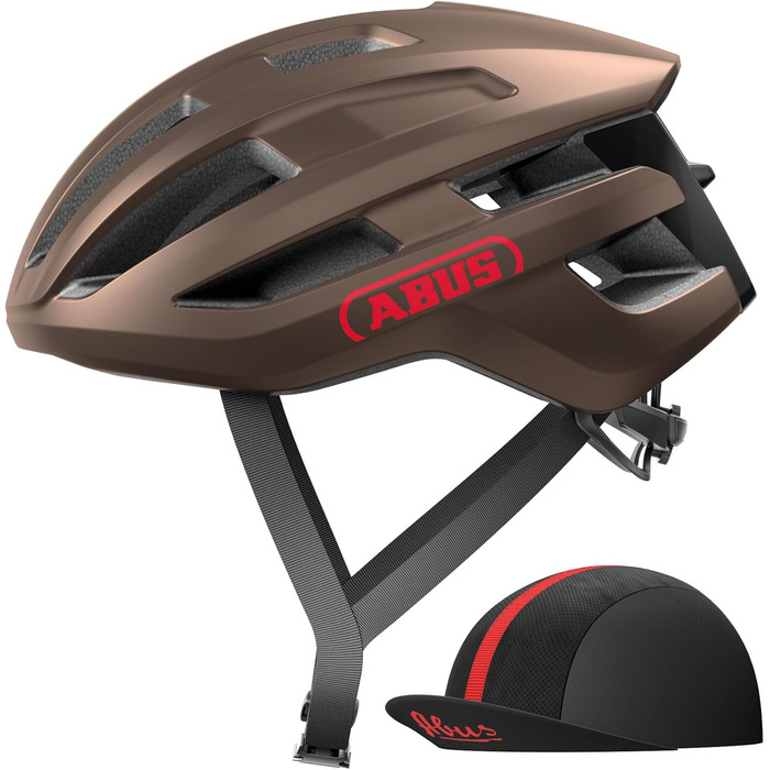 Велосипедний шолом ABUS PowerDome ACE з кепкою, легкий, з вентиляцією, для дорослих, італійський, коричневий (металік), розмір L (57-61 см)