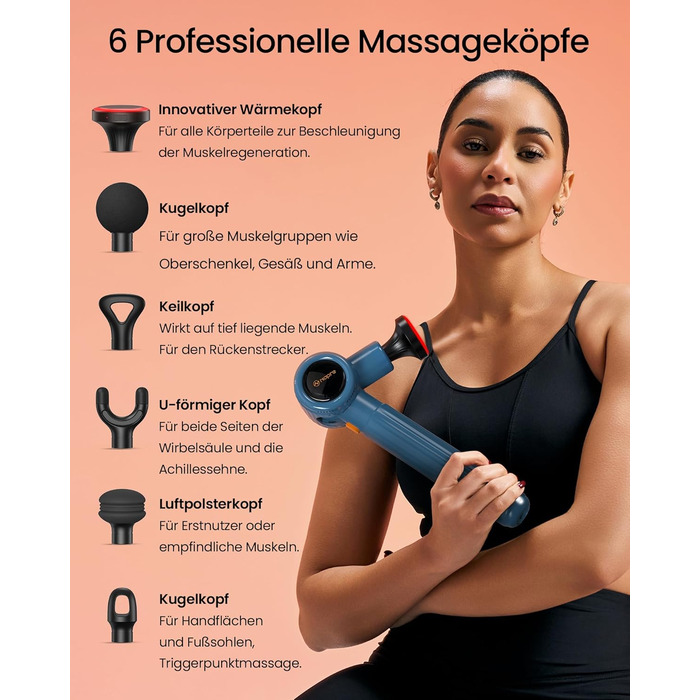 Масажний пістолет Napre з підігрівом та червоною світлотерапією для м'язів спини та шиї, з подовжувальною ручкою та 3 кутами нахилу