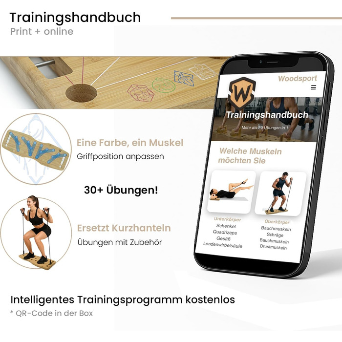 Бамбукова дошка для віджимань Amplitude Lite Premium Push Up Board (65 см) - складана, стабільна, з гумками та інструкцією 30 в 1