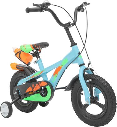 Дитячий велосипед 12 дюймів з додатковими колесами, кошиком, регульованим сидінням та кермом, двома гальмами, міцним рамою, для хлопчиків та дівчаток 2-5 років, з пляшкою для води та дзвіночком