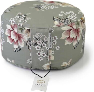 Йога-подушка Love Generation Vintage Flowers, кругла, 30 см, регульована висота до 15 см, наповнювач гречане лушпиння, знімний бавовняний чохол