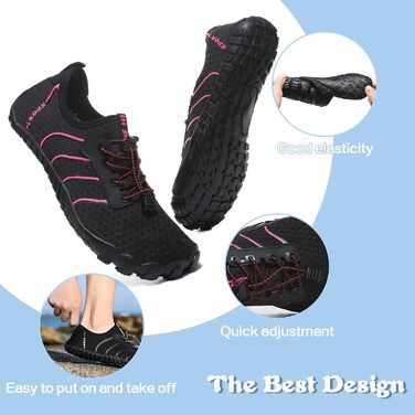 Чоловічі та жіночі аквашузи для плавання та серфінгу, швидко сохнуть, чорно-рожеві (36 EU)