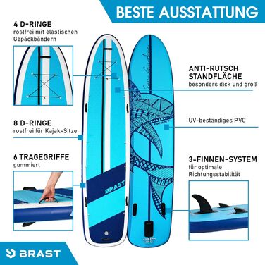 Надувна SUP-дошка BRAST Family XXL 370x87x15 см, комплект для сім'ї до 210 кг, з аксесуарами: 2 каяк-сидіння, 2 педалі, 2 весла, насос, рюкзак