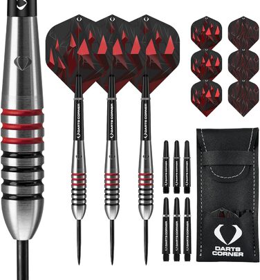 Набір дартсів Darts Corner Astrofire 90% вольфрам, сталеві наконечники, 6 флайтів, 6 шафтів, платіжна карта, кейс для зберігання, кільця