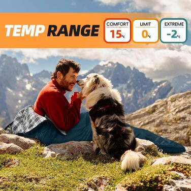 Сплячі мішки MEREZA XL для чоловіків та жінок. Великі, широкі, для кемпінгу. Теплі, з компресійним мішком, для холодної та теплої погоди (Aegean Blue)