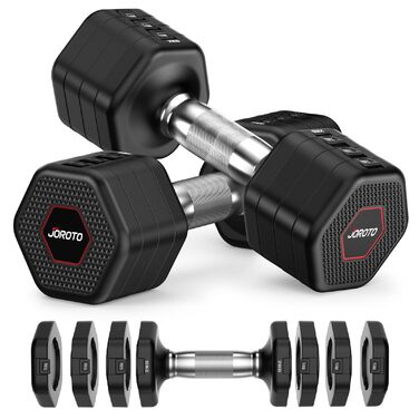 Набір гантелей JOROTO 4-в-1, регульовані гантелі, 2 шт., 2–5 кг, хромоване покриття, неслизький грип, для чоловіків та жінок, силові тренування, фітнес, домашні тренування (чорний)