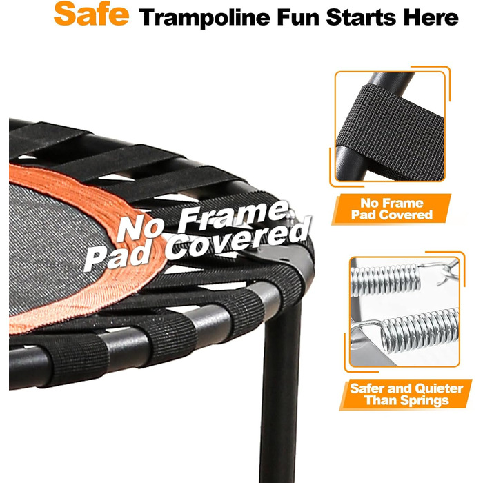 Міні-трамплін складний, вантажопідйомність 204 кг, портативний тренажер-рібаундер з регульованою ручкою з піни, фітнес-трамплін для дорослих та дітей (діаметр 122 см з поручнем)