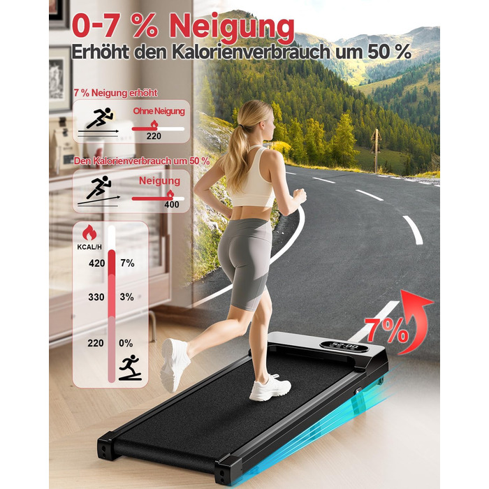 Walking Pad для дому HomeFitnessCode: електричний біговий килимок з нахилом, 1-8 км/год, чорний глянцевий