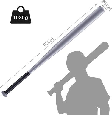 Бейсбольна біта 82 см, сталь. Бейсбольна біта, біта для софтболу. Спортивне обладнання для спорту та відпочинку (сріблястий, легована сталь)