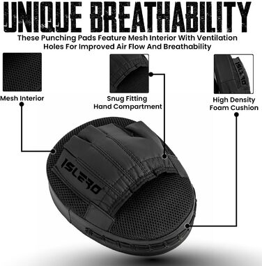 Боксерські подушки Islero Fitness чорного кольору для чоловіків та жінок: міцні, для ударів, MMA, муай-тай, кікбоксинг, хаки та джеб. Ідеальні для тренувань