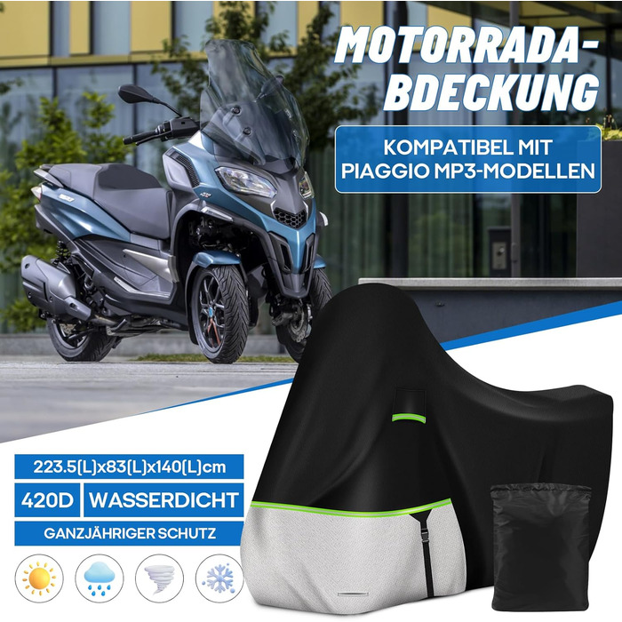 Водонепроникний захисний чохол для моторолика Piaggio Vespa GTS GTV GT 60/300/250/125 (без кофра), матеріал 420D Oxford, зимовий