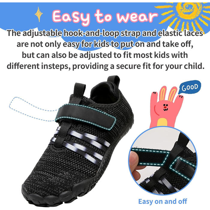 MIFAWA дитячі шкарпетки-кросівки (барфут) для хлопчиків та дівчаток, широка передня частина, Zero-Drop, аквашузи, плавальні тапки, розмір 26-37, чорний