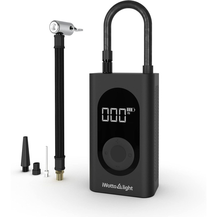 Портативний електричний компресор iWotto з LCD-дисплеєм, LED-ліхтарем, Powerbank для авто, мотоцикла, велосипеда і м'ячів