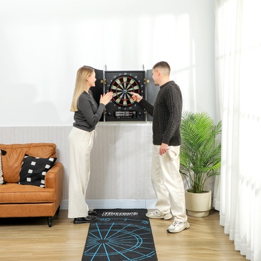 Електронна дартс-дошка E Dartboard з дверцятами, що імітують дерево, LED-дисплеєм, голосовими підказками, 6 дротиками та 24 запасними наконечниками.