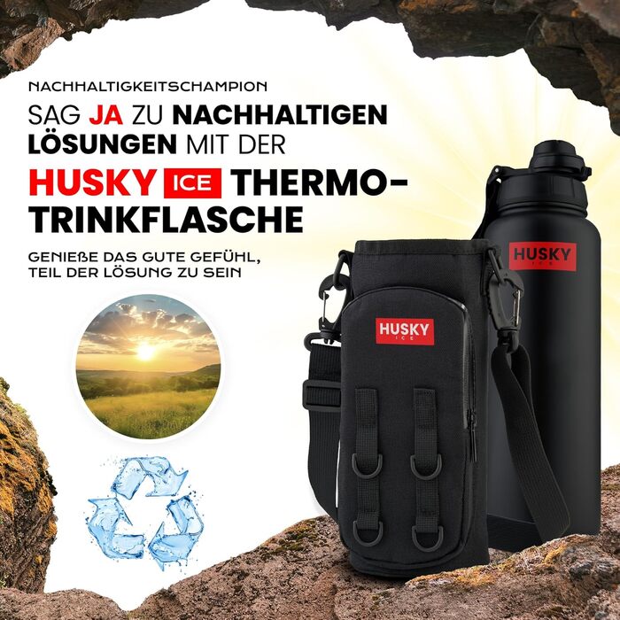Термос пляшка HUSKY ICE 700 мл срібляста, нержавіюча сталь, подвійні стінки, термоізоляція, BPA-free, з сумкою, для спорту та outdoor