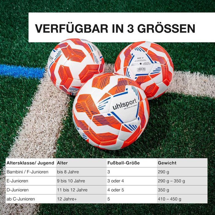 М'яч для футболу UHLSPORT Kinder 290 Ultra Lite Addglue - легкий та м'який, для дітей до 10 років