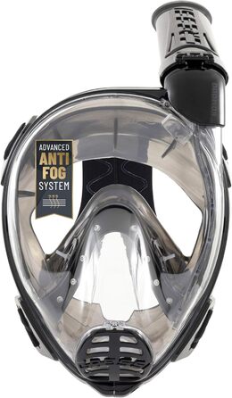 Маска для снорклінгу CRESSI Komodo – повна маска Dry з широким оглядом 180° та боковим загубником. Без запотівання, регульовані ремінці M/L, чорний колір.