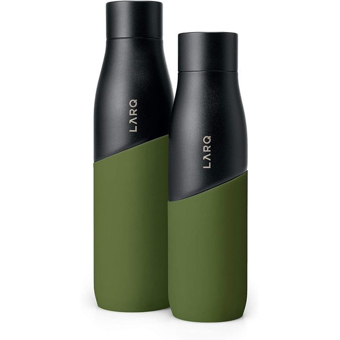 Пляшка LARQ Bottle Movement PureVis 710 мл – легка багаторазова нержавіюча пляшка для води з UV-очищенням, самостійним очищенням, для подорожей, чорна/зелена, гарантія 2 роки