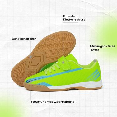 Дитячі футзальні бутси JABASIC для хлопчиків та дівчаток - Indoor 37 EU, колір: лайм