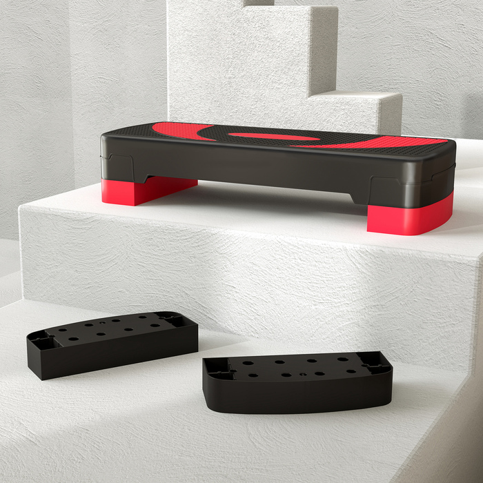 Степ-платформа для аеробіки, регульована по висоті, для занять в приміщенні та на вулиці, максимальне навантаження до 150 кг, розміри 80 x 31 x 10-20 см, червона