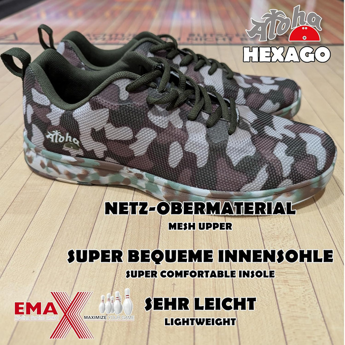 Журавлики для боулінгу Aloha HexaGo для жінок, чоловіків та юнаків – для правші та лівші (44 EU, камуфляж)