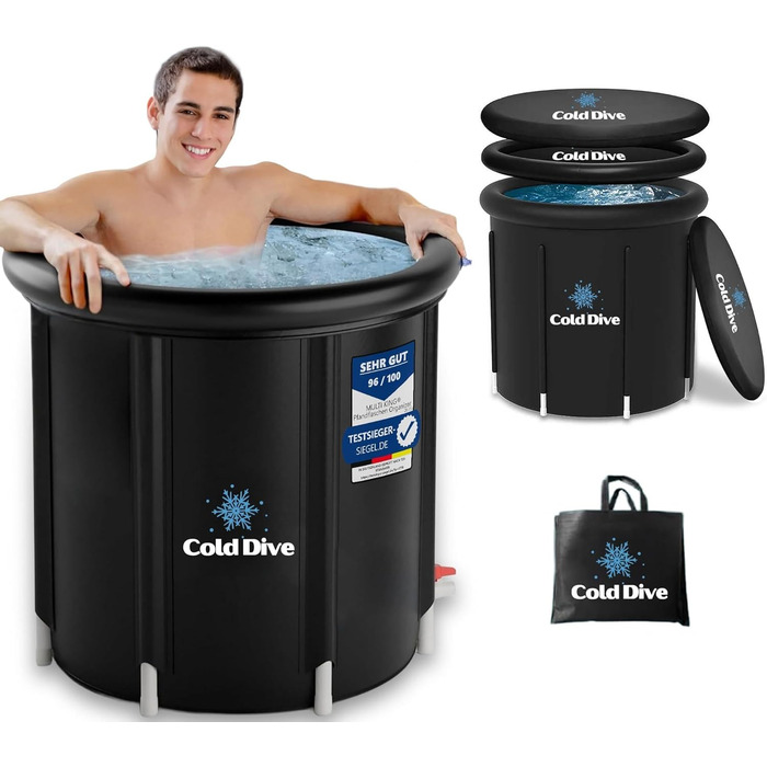 Ейстон 300L – Складана діжка для крижаних ванн для дому та відпочинку – Портативна діжка для відновлення – Кругле чавурне бак з Оксфорду та ПВХ – Діжка для крижаного занурення для спортсменів
