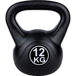 Гиря Fitforce 12 кг, цементна, пластикова оболонка, чорна – для фітнесу, силових та кор тренувань