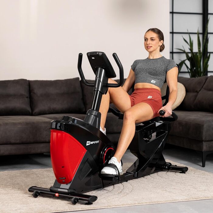 Горизонтальний велотренажер Hop-Sport HS-070L з Bluetooth, 12 програм, 16 рівнів навантаження, для дому, макс. вага 150 кг, червоний