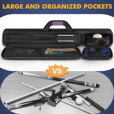 Чохол для більярдних київ PEKREWS, 2x2 на 2 киї з кишеньками для аксесуарів, міцний поліестер, з ременем та ручкою, м'який рюкзак для чоловіків та жінок, фіолетовий/чорний