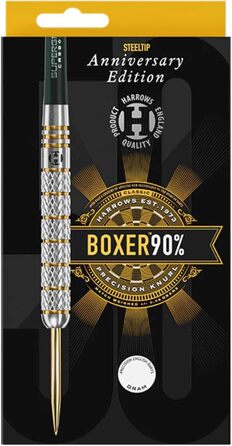 Дротики Harrows Boxer 90% вольфрамові, сталевий наконечник, 23 г, з карбоновими держателями та ювілейними опереннями 100 мкн