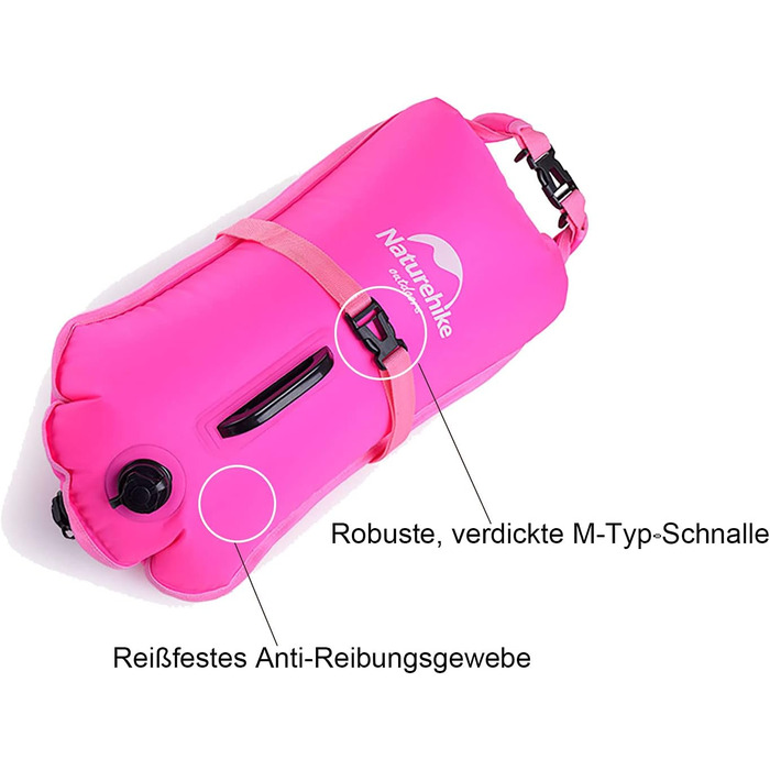 Надувна рятувальна жилетка Naturehike 18L з водонепроникним мішком для сухого зберігання, для плавання, триатлону, снорклінгу та рафтингу, ультралегка, флуоресцентний маджента