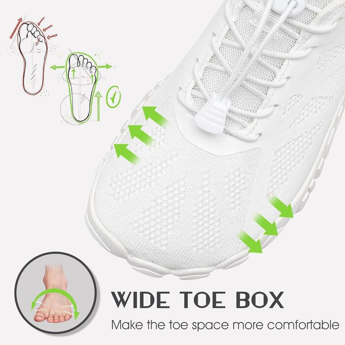 Чоловічі та жіночі кросівки IceUnicorn для трейлу та фітнесу. Кросівки для біговини без шнурів з широкою передньою частиною, розмір 41 EU, білі