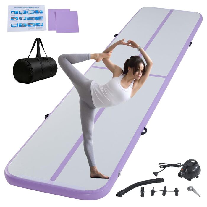 Гімнастичний мат Air Track для тумблінгу та йоги з електричним насосом, водонепроникний та протиковзний, фіолетовий (300x100x10 см)