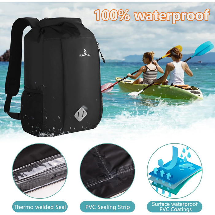 Водонепроникний рюкзак Dry Bag 20L, IPX8, з чохлом для телефону, для плавання, каякінгу, кемпінгу, туризму, чорний