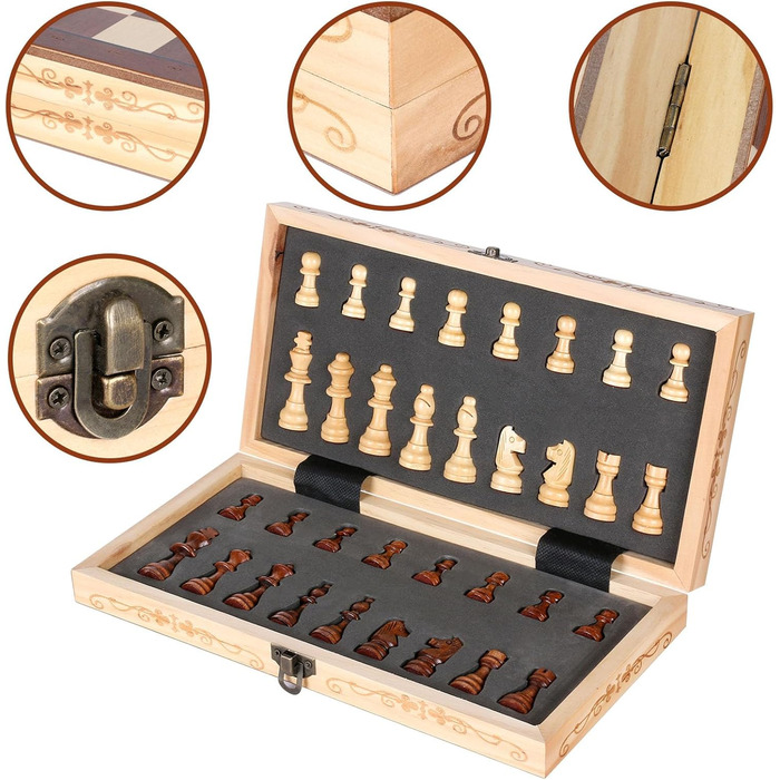 Шаховий набір дерев'яний, складаний, магнітний, великий. Підходить для дітей та дорослих. Для гри в приміщенні, на вулиці та в подорожах.