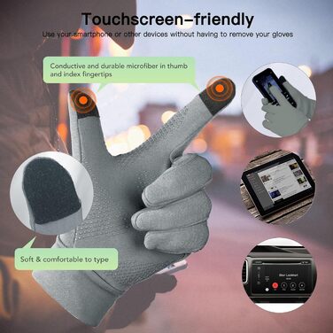 Рукавички Unigear з сенсорним екраном для чоловіків та жінок, спортивні рукавички, утеплені, вітронепроникні, антиковзаючі, для активного відпочинку, їзди, велосипеда, походів (Сірий, L)