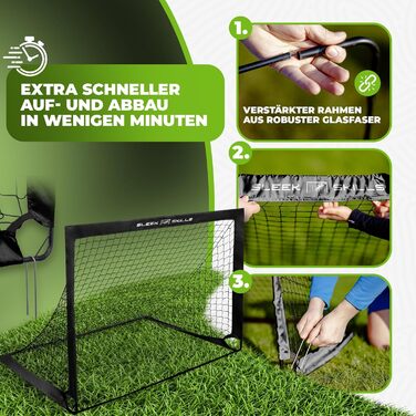 Дитячі футбольні ворота SleekSkills, 2 шт., складані, з посиленими скловолоконними стійками, з сумкою, для дому, саду та вулиці, чорні