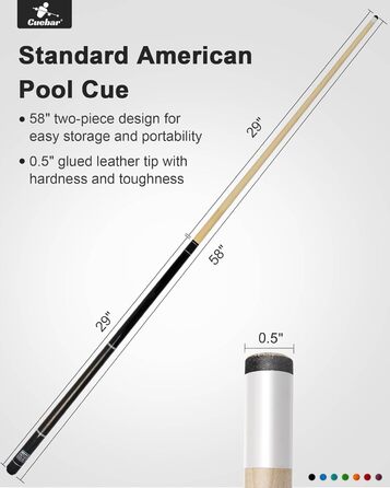 Набір київ для більярду CUEBAR (2 шт.), 58 дюймів, для дорослих, з імітацією шкіри, 2 кольори та ваги.