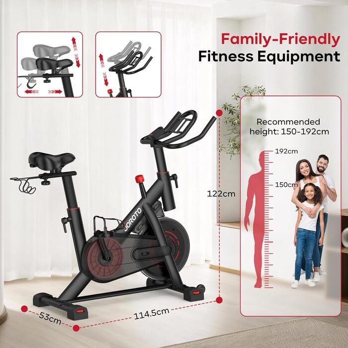 Велотренажер JOROTO з додатком, тихий велоергометр, фітнес-велосипед для дому з LCD-дисплеєм, стійка для гантелей, тримач для пляшки, до 150 кг