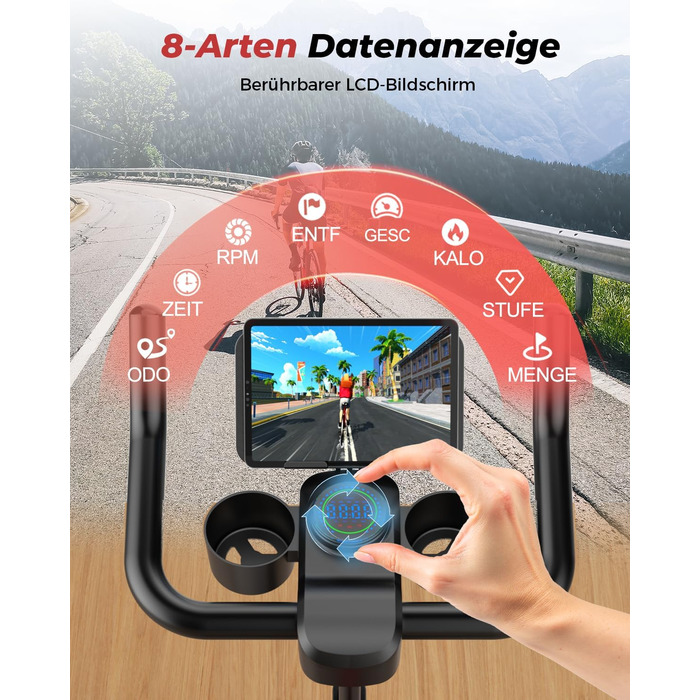 Велотренажер для дому Superun з APP, магнітний опір, 15 кг маховик, ультратихий, чорний