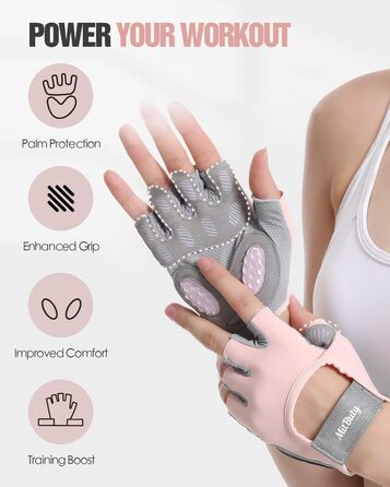 Тренувальні рукавички для чоловіків та жінок – фітнес рукавички для залу, важкої атлетики, кросфіту, силового спорту, спорту та тренувань. Рукавички з антиковзкими силіконовими точками та підкладкою на долоні. Рожеві, розмір M (18–19.5 см)