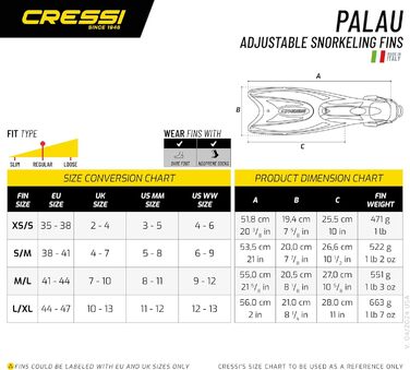 Ласти для плавання Cressi Palau преміум, універсальні, для підводного плавання та снорклінгу