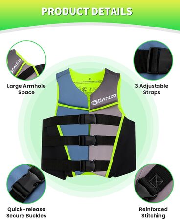 Owntop Світлотехнічна жилетка для плавання, регульована, з трьохточковим ременем безпеки, для дітей та підлітків, жовта (L). Підходить для каякінгу, плавання, риболовлі та снорклінгу.