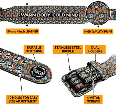 Шкіряний важкоатлетичний пояс WARM BODY COLD MIND 10 см для пауерліфтингу, кросфіту, бодібілдингу, фітнесу – преміум якість, для чоловіків і жінок