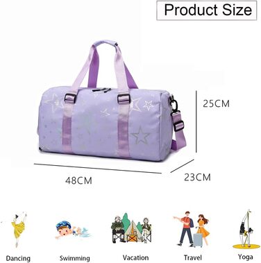 Дитяча спортивна сумка-рюкзак з відділенням для взуття та мокрих речей, спортивна сумка для дівчаток з принтом зірок (зелена, фіолетова)