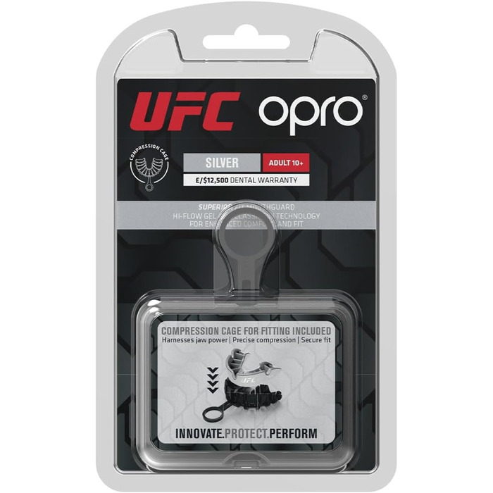 Захисна капа OPRO Silver Level для дорослих та дітей, біло-срібляста, з футляром, для хокею, лакросу, регбі, ММА, боксу, BJJ, з технологією індивідуальної підгонки, юніор (до 10 років)