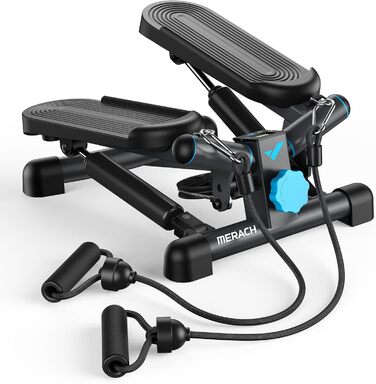MERACH Міні степер 2-в-1 для дому з LCD-монітором, до 150 кг, з мотузками для тренування ніг, рук та сідниць, блакитно-чорний