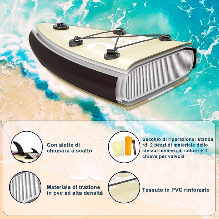 Надувний SUP Борд Devoko для SUP, каякінгу, риболовлі та йоги, 330x76x15 см, до 130 кг, з аксесуарами, бежевий