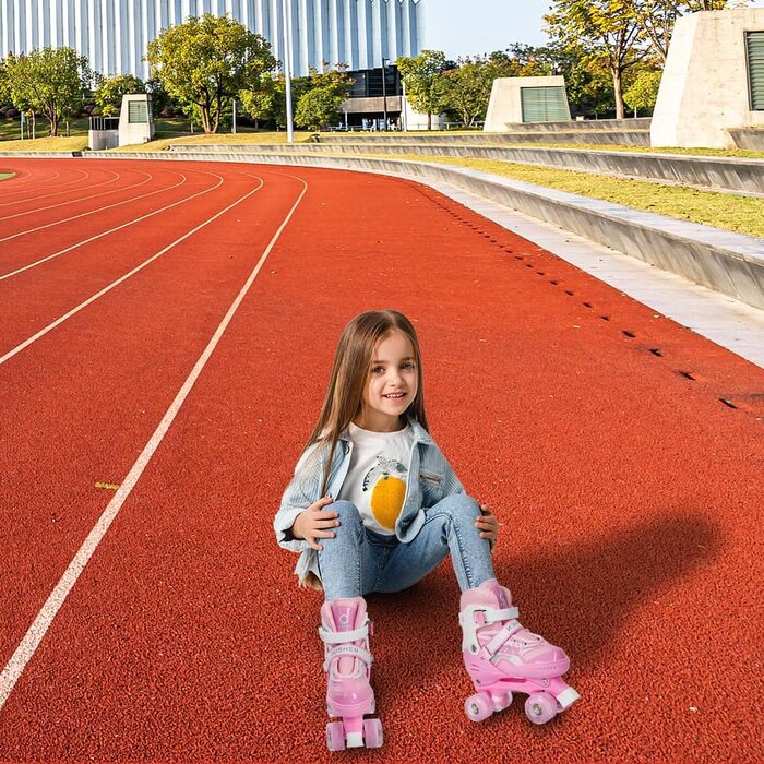 Дитячі ролики Supfine – регульовані, з підсвічуванням, розмір 31-38 (S/M), для дівчаток та хлопчиків, рожеві