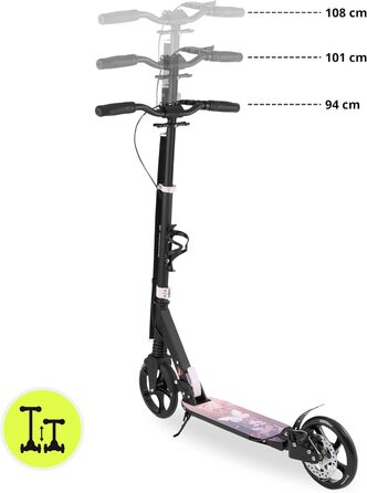 Самокат дитячий та підлітковий HyperMotion Vibe алюмінієвий, до 100 кг, складний, регульована висота керма, колеса 200 мм, ABEC-7 (Чорний з рожевим)